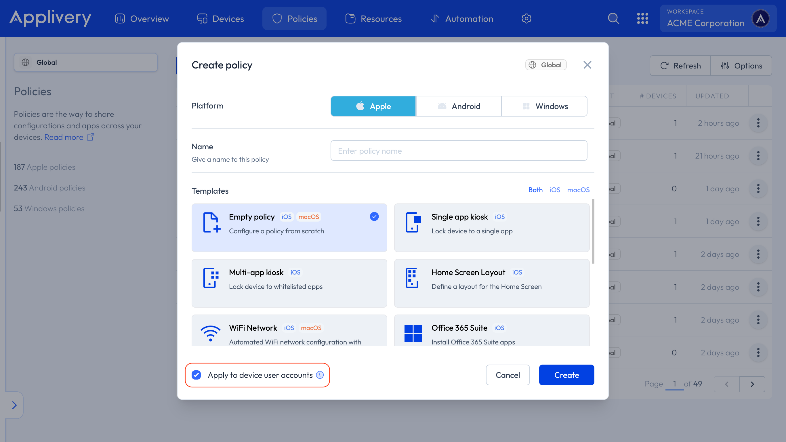 user account policy