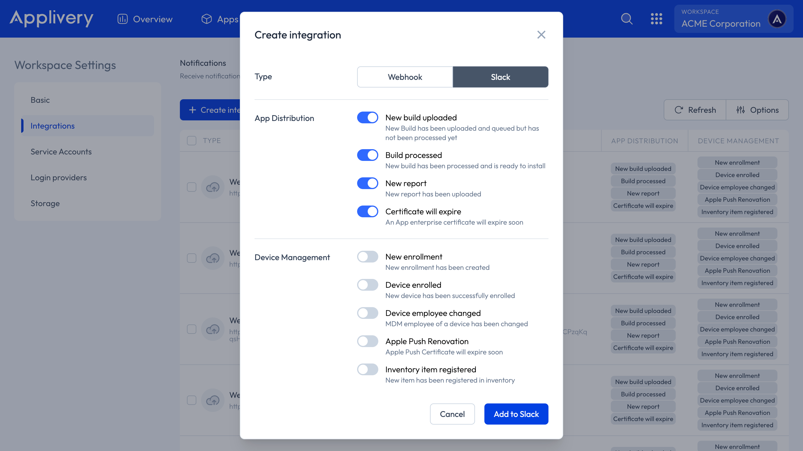 slack integration