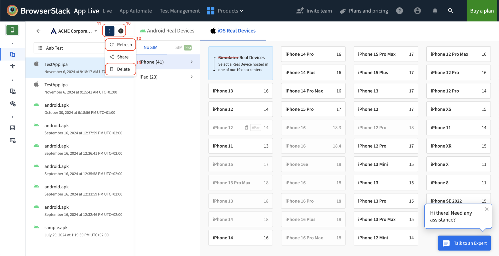 project actions