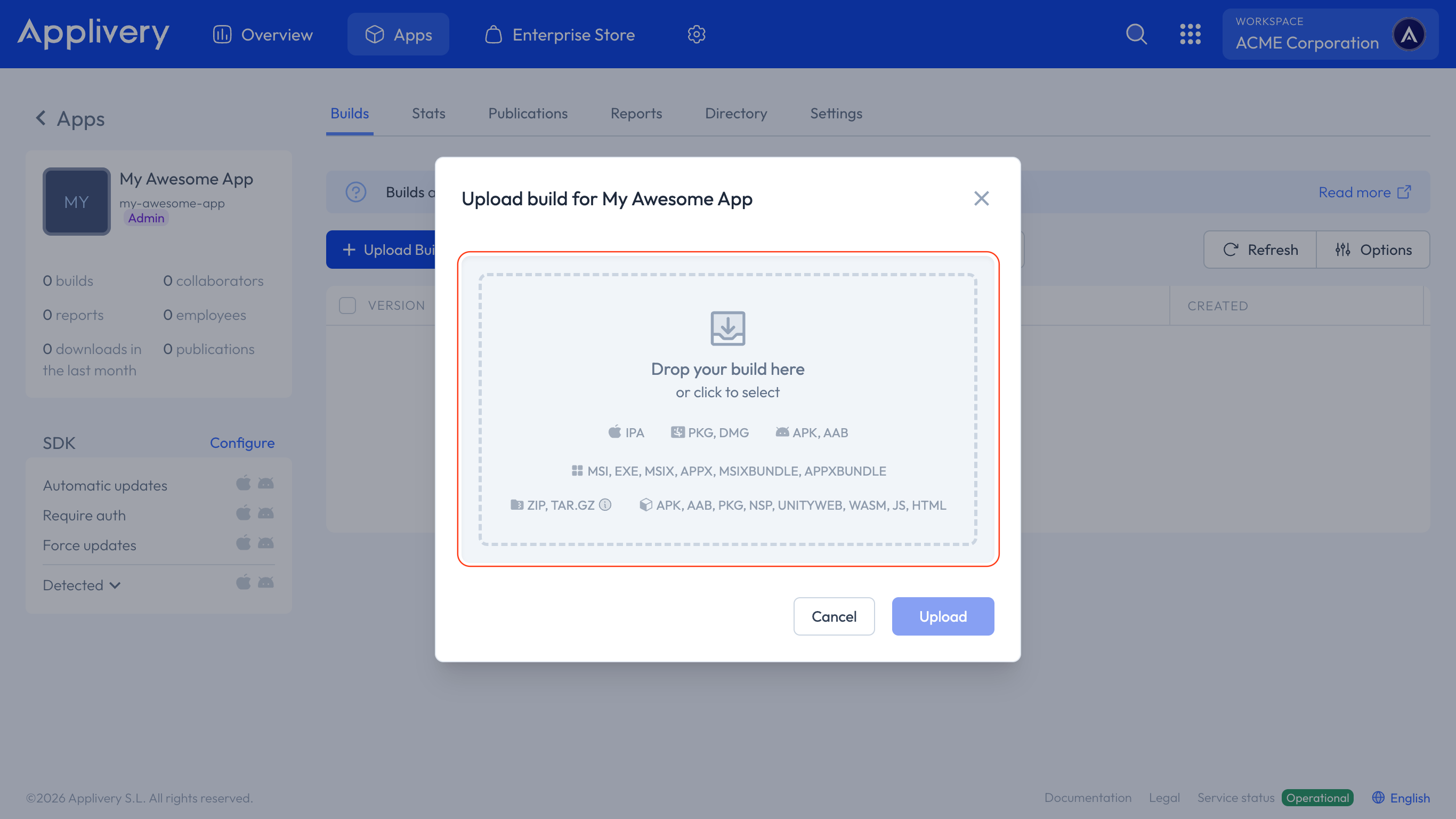 upload build form