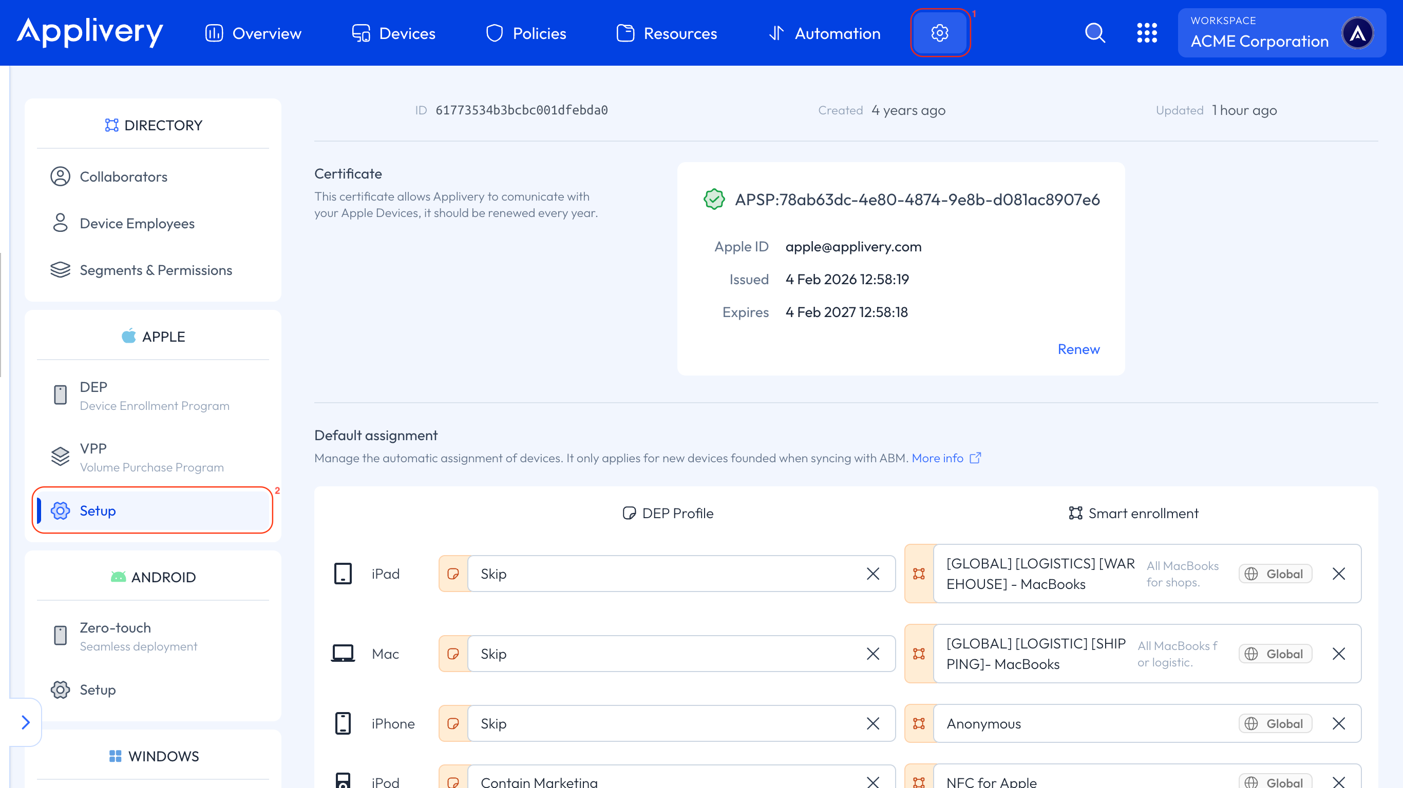 configuración de apple