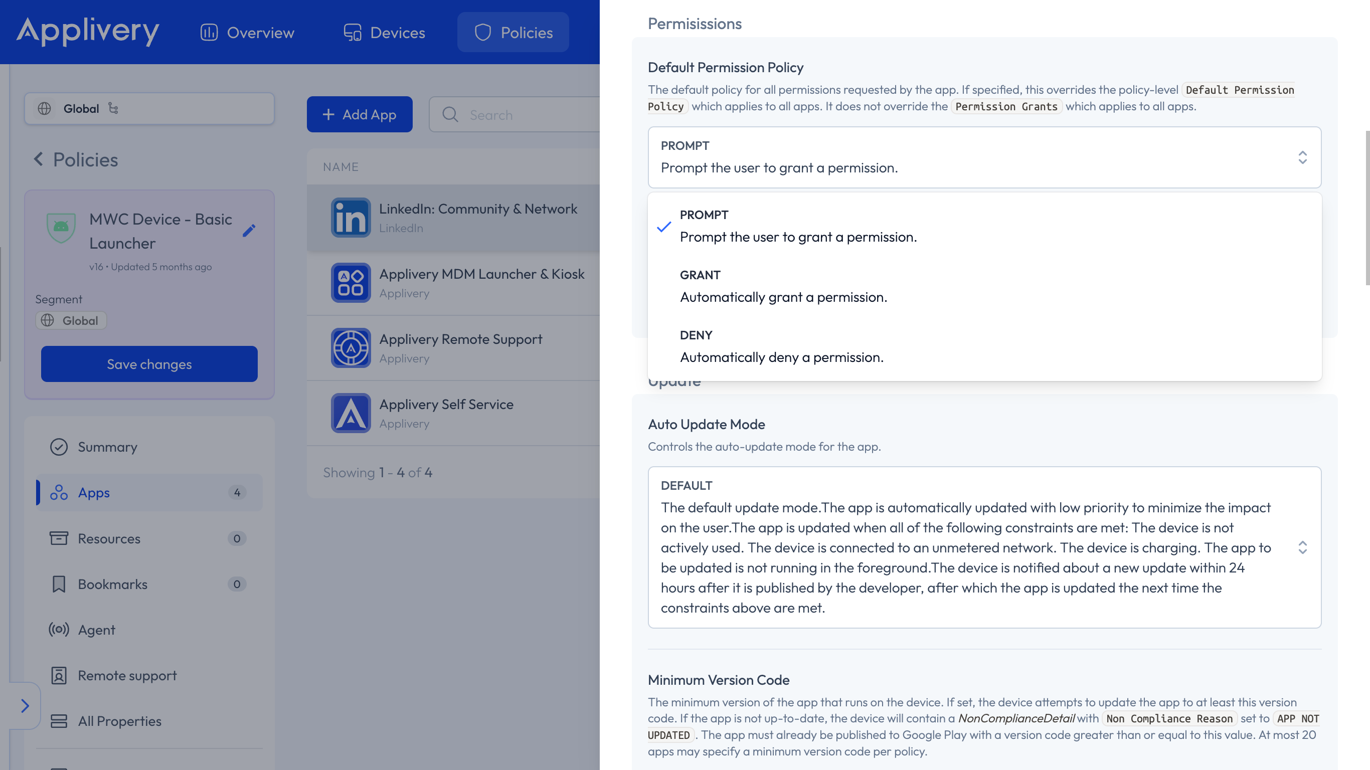 default permission policy